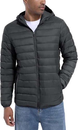 Vista 7 de TACVASEN Chaqueta acolchada con capucha para hombre, impermeable, impermeable, con aislamiento, ligera, cortavientos, acolchada