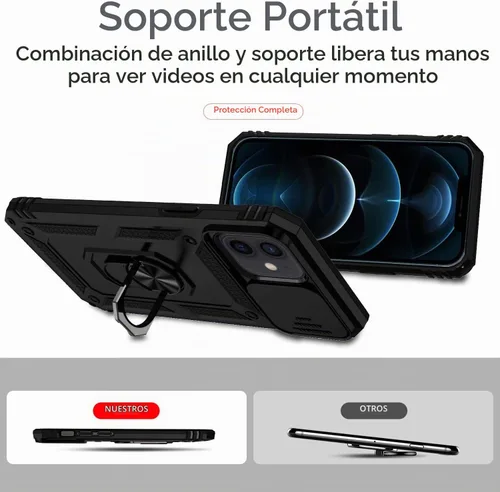 Vista 6 de Funda para iPhone 12 / iPhone 12 Pro con cubierta para lente de cámara, protector de pantalla HD, protección contra caídas de grado militar, soporte