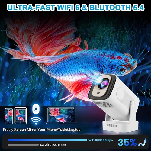 Vista 4 de Mini proyector actualizado con WiFi 6 y Bluetooth 5.4, proyector inteligente compatible con Full HD 4K, enfoque automático y Keystone automático