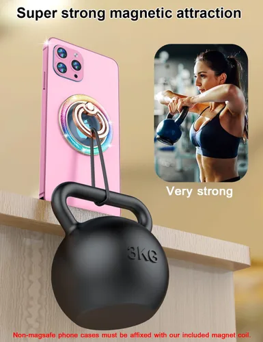 Vista 5 de Mindsky Soporte magnético para anillo de teléfono, soporte magnético de anillo de color a la moda, agarre para iPhone