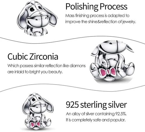 Vista 2 de PAGOGO Jewelry Man - Dijes de animales de dibujos animados de plata de ley 925 con circonita cúbica para mujeres, pulseras y collares, regalo