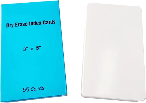 Vista 2 de IMAGAME Tarjetas de índice de borrado en seco, 3 x 5 pulgadas, 55 tarjetas laminadas, ambos lados en blanco, tarjetas de notas reutilizables