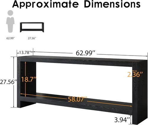 Vista 2 de LUMISOL Mesa de sofá de granja para detrás del sofá, mesa de entrada rústica de 2 niveles con chapa de madera, mesa consola rectangular delgada