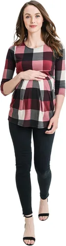 Vista 47 de LaClef - Blusa de maternidad para mujer, cuello redondo, manga 3/4, plisada al frente, estilo peplum
