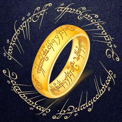 Vista 2 de Anillo grabado de oro de 0.276 in para hombres, mujeres y niños, anillo para gobernarlos a todos, anillo de lotería