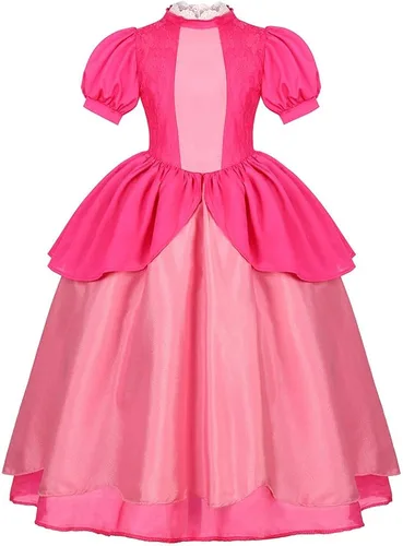 Vista 3 de Disfraz de princesa melocotón para niñas, disfraces de Halloween, súper hermanos, cosplay, cumpleaños, con accesorios de corona