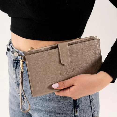 Vista 8 de Cartera de cuero genuino para mujer con protección RFID, cartera plegable para teléfono celular, con cremallera, diseño delgado, con múltiples