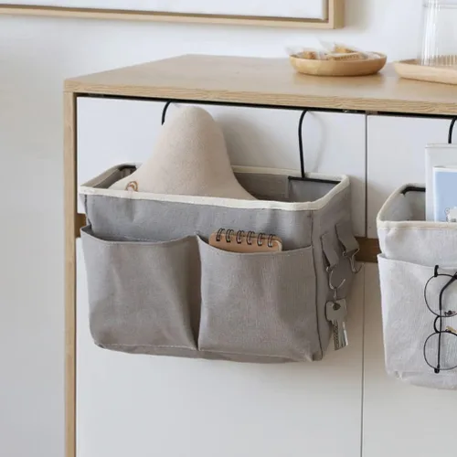 Vista 4 de LIFKOME Bolsa de almacenamiento colgante de lona para mesita de noche, cesta de almacenamiento de tela, organizador de ropa de bebé, apilador