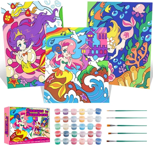 Vista 10 de Sixth Space Pintura por números para niños de 4 a 8 años, pintura al óleo acrílica preimpresa para principiantes, incluye lienzo enmarcado