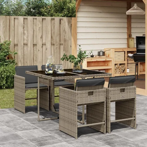 Vista 14 de Beige 5-Piece Outdoor Patio Dining Set with Foldable Chairs Cream Cushions Poly Rattan Furniture for Compact Storage Garden Backyard Balcony Use
