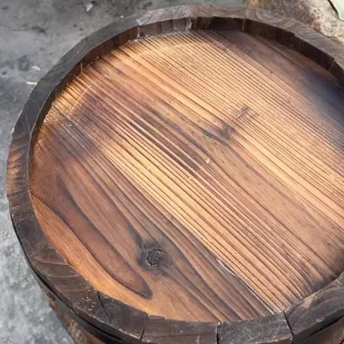 Vista 5 de HM&DX Macetas redondas de madera con orificios de drenaje, macetas rústicas de madera con agujeros de drenaje, macetas de whisky para jardín