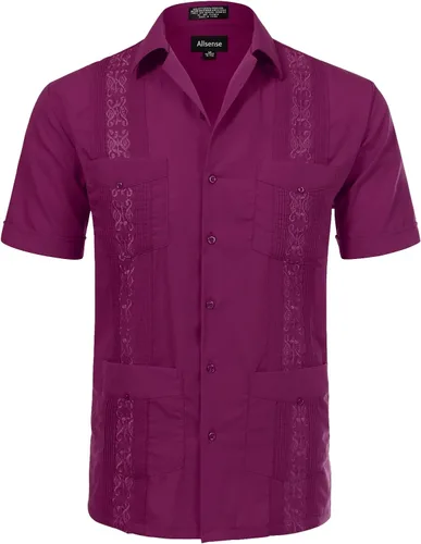 Vista 22 de Allsense - Camisa guayabera cubana de manga corta con botones para hombre