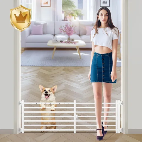 Vista 8 de Malier Puerta de interior para perros con puerta, puerta extra ancha de metal para mascotas, puerta corta para perros para escaleras, montaje a