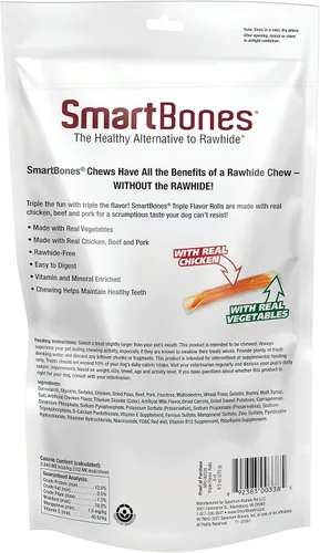 Vista 2 de SmartBones Rollos de triple sabor, 6 unidades, masticables sin cuero crudo para perros