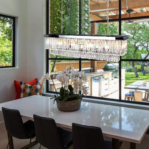 Vista 2 de Lámpara de araña de cristal cromado L39 '' rectangular moderna lámpara de comedor lámpara rectangular colgante de techo para isla de cocina sobre