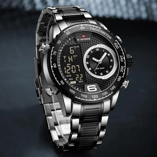 Vista 2 de NAVIFORCE Reloj para hombre reloj de cuarzo digital de doble pantalla multifuncional de acero inoxidable