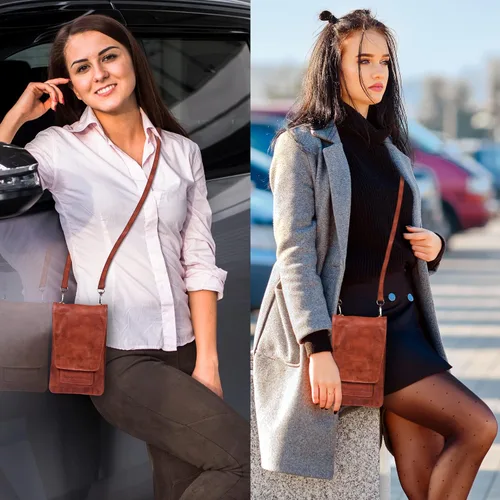 Vista 7 de Bolsos cruzados pequeños de cuero real para teléfono celular para mujer, bolso bandolera con soporte para tarjeta de crédito, bolso de hombro