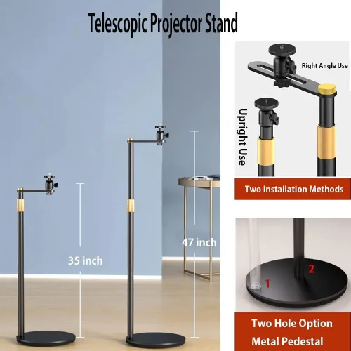 Vista 3 de HVAYING Soporte para proyector, giratorio de 360°, soporte oculto para sofá contra pared, altura ajustable, mini soporte de montaje en pared