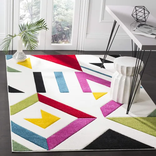 Vista 6 de SAFAVIEH Hollywood Collection - Alfombra de pasillo, 2 pies 3 pulgadas x 6 pies, color marfil y rosa, diseño moderno de mediados de siglo,