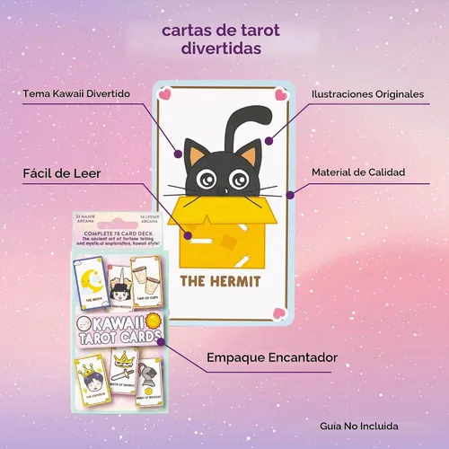 Vista 3 de Lindas cartas de tarot Kawaii para principiantes - Baraja mágica de anime Oracle para adolescentes