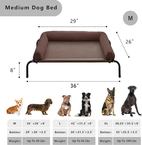 Vista 2 de Cama elevada para perros con enfriamiento - Cuna elevada para perros medianos al aire libre con malla transpirable, cuna elevada portátil para Marrón