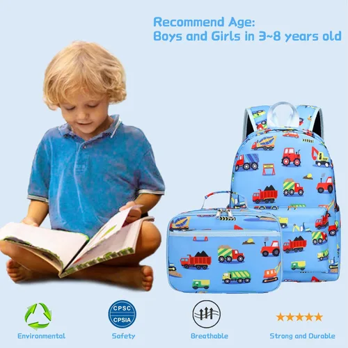 Vista 7 de AUIVTY Mochila escolar para niños y niños Construcción-azul claro Medium kids backpack 878-cons