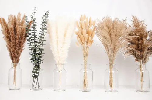 Vista 7 de 10 tallos de 46 pulgadas, decoración de hierba blanca de las pampas alta, hierba de pompas grande, ramo de decoración del hogar boho neutro, hierba