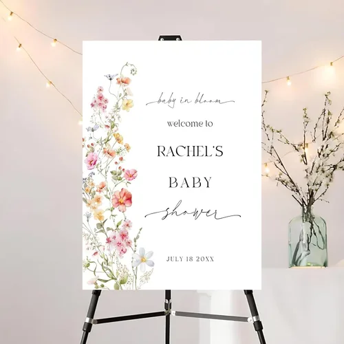 Vista 3 de Letrero de bienvenida personalizado para baby shower de bebé en flor, cartel de bienvenida floral