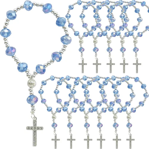 Vista 13 de 12 pulseras de rosario de cristal con diamantes de imitación, cruz, bautismo, boda, primera comunión, recuerdo de quinceañera, regalo conmemorativo