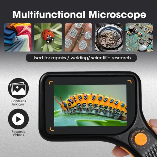 Vista 8 de Microscopio digital de mano con enfoque automático con pantalla IPS de 3 pulgadas e iluminación LED, lupa portátil microscopio USB con tarjeta TF