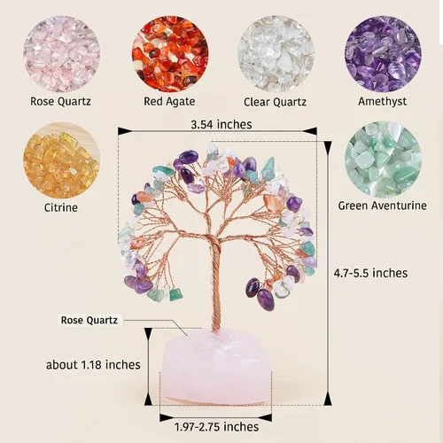 Vista 3 de ZenBless Árbol de la Vida de Piedras de Cristales Curativos de 7 Chakras, Árbol de Dinero Feng Shui, Pequeño Bonsái Falso Zen Espiritual