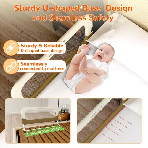 Vista 5 de Riel de cama para niños pequeños, rieles de cama de 31 pulgadas Beige con caqui