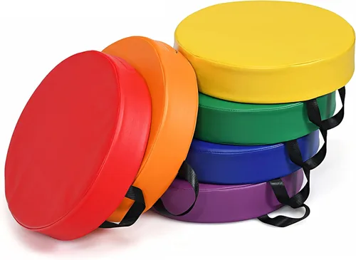 Vista 8 de KOTEK 6 cojines de suelo para niños de 15 pulgadas con asas, asientos circulares de espuma gruesa, asientos suaves y flexibles para aula, primaria