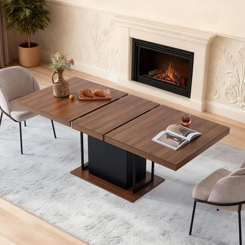 Vista 8 de Mesa de comedor extensible de 63 a 79 pulgadas para 4-8 rectangular de madera expandible con base acanalada para comedor, cocina, sala de estar