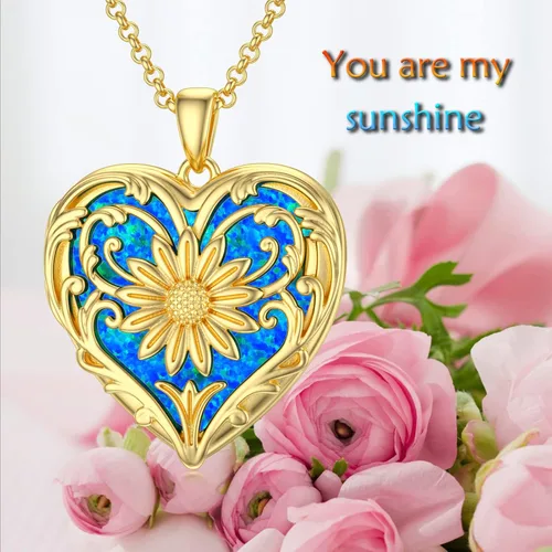 Vista 6 de SOULMEET Collar con medallón de ópalo, ábala, concha de perla, malaquita con forma de corazón de girasol, que sostiene fotos y fotos You Are My