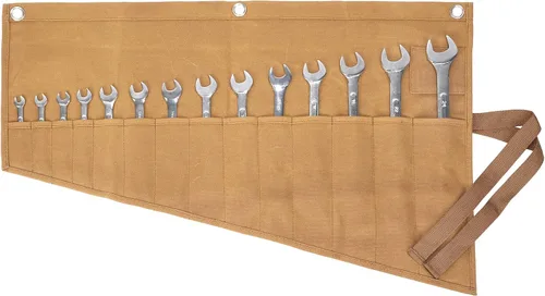Vista 9 de Bolsa enrollable de lona encerada resistente de 16 onzas, bolsa de herramientas multiusos para métricas, SAE (negro )