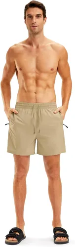 Vista 3 de Viodia Traje de baño para hombre de 5 pulgadas con bolsillos con cremallera, pantalones cortos de playa de secado rápido para hombre, traje de baño