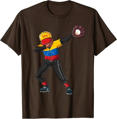 Vista 8 de Baseball Dabbing Venezuela Player Catcher Pitcher Hombres Niños Camiseta, Negro