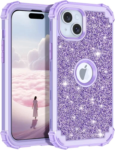 Vista 42 de LONTECT Funda para iPhone 15 Plus con purpurina brillante 3 en 1, a prueba de golpes, resistente, híbrida, resistente, funda protectora de alto