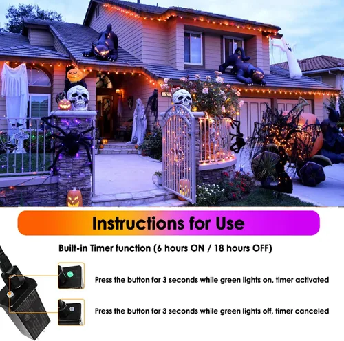 Vista 7 de Guirnalda de 200 luces LED conectables con control remoto, luces de Halloween para exteriores