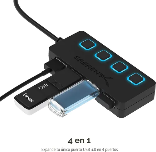 Vista 3 de Sabrent USB de 4 puertos 3.0 Hub con interruptores individuales de energía y LEDs (HB-UM43)