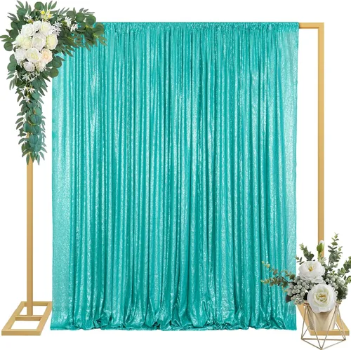 Vista 17 de ShinyBeauty Cortinas de lentejuelas 2 paneles de 2 x 8 pies, cortinas de fondo de fiesta verde azulado con purpurina para bodas, Navidad, Año Nuevo