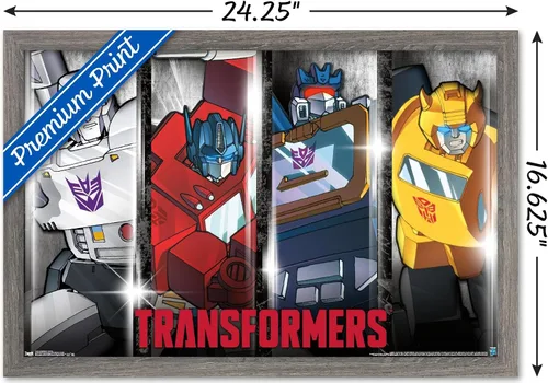 Vista 3 de Trends International Hasbro Transformers - Póster de pared clásico, 14.725 x 22.375 pulgadas, versión enmarcada de madera de granero