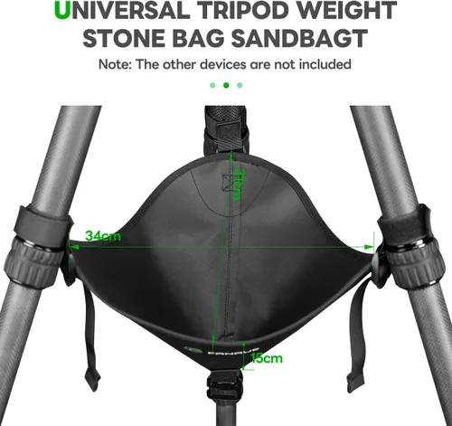 Vista 5 de FANAUE TS-01 Trípode Stone Bag, apto para la mayoría, bolsa de arena resistente, hebillas ajustables, negro