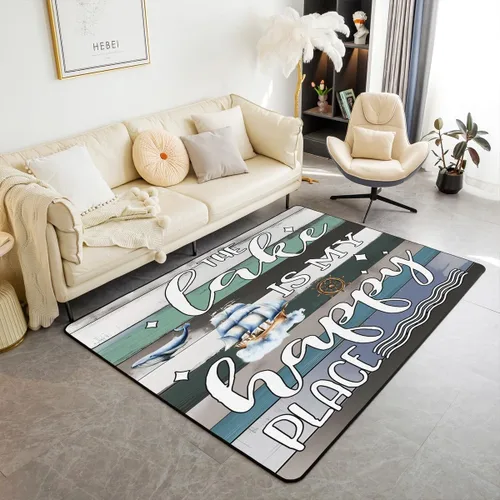 Vista 15 de Lake House - Alfombra rústica de 3 x 5 pies para niños, para sala de estar, para niños y niñas, decoración de reglas del lago, alfombra decorativa
