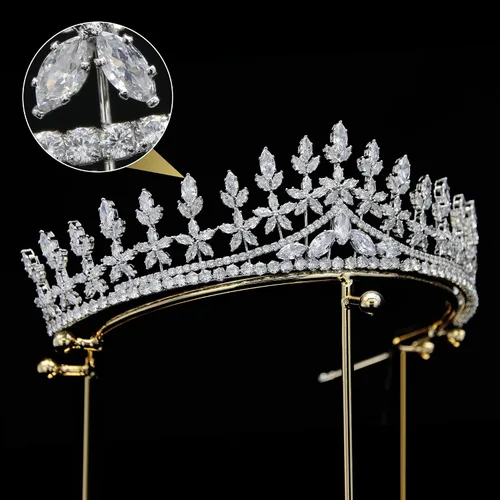 Vista 5 de Tiaras de boda para novia, circonita cúbica, princesa, corona, corona, concurso, fiesta, coronas para quinceañeras de 15 años, tocados de novia