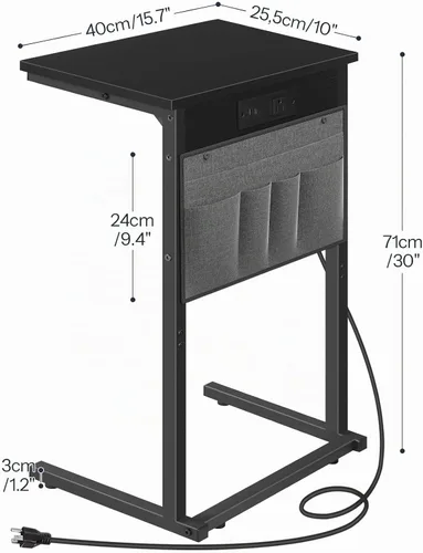 Vista 3 de HOOBRO Mesa auxiliar en forma de C con estación de carga, mesa de sofá de 28 pulgadas de alto para sofá y sillón reclinable para espacios pequeños