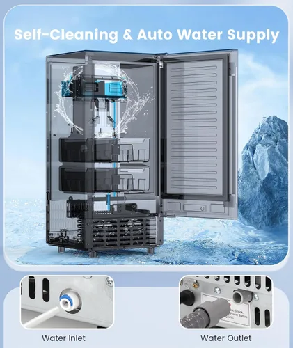 Vista 5 de Máquina de hielo de pepitas para debajo del mostrador, máquina de hielo comercial de pepitas, 66 libras/día, integrada o independiente