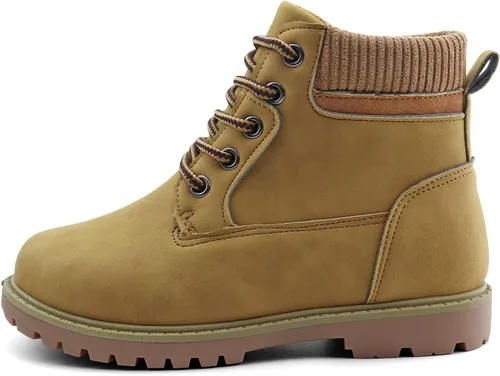 Vista 3 de JABASIC Botas de tobillo para niños y niñas, con cordones, cómodas botas de trabajo al aire libre