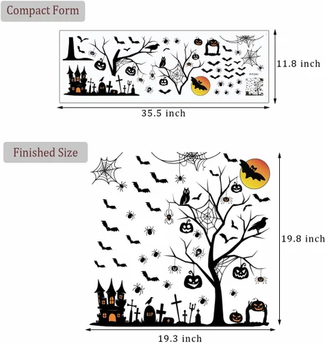 Vista 7 de Calcomanías de pared de Halloween, murciélagos altos para decoración del hogar, arte extraíble para ventanas, suministros de fiesta